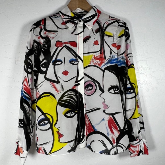 Alice + Olivia Tops - Alice + Olivia x Blair Z Willa Placket Silk Pop Art Button Down Blouse Top Small